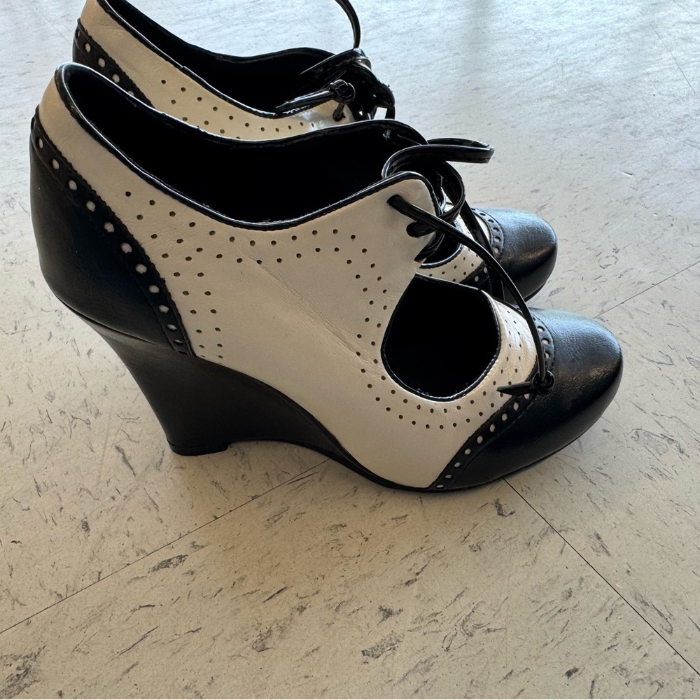Black and White Women's Wedge Shoes